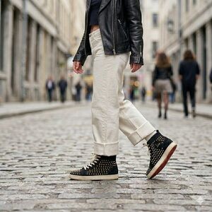 Christian Louboutin Black Suede Spiked High-Top Sneakers - US 6.5 (37)